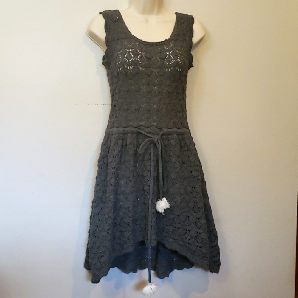 Alexander Mcqueen Gray Crochet Knit Dress
